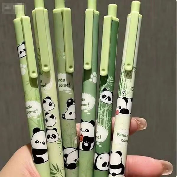 6 ชิ้น ปากกาลูกลื่นแพนด้าและไม้ไผ่ น่ารัก คุณภาพสูง แบบกด, ดีไซน์มินิมอล, เขียนลื่น, เหมาะสำหรับเด็กผู้หญิง [หมึกสีดำ]