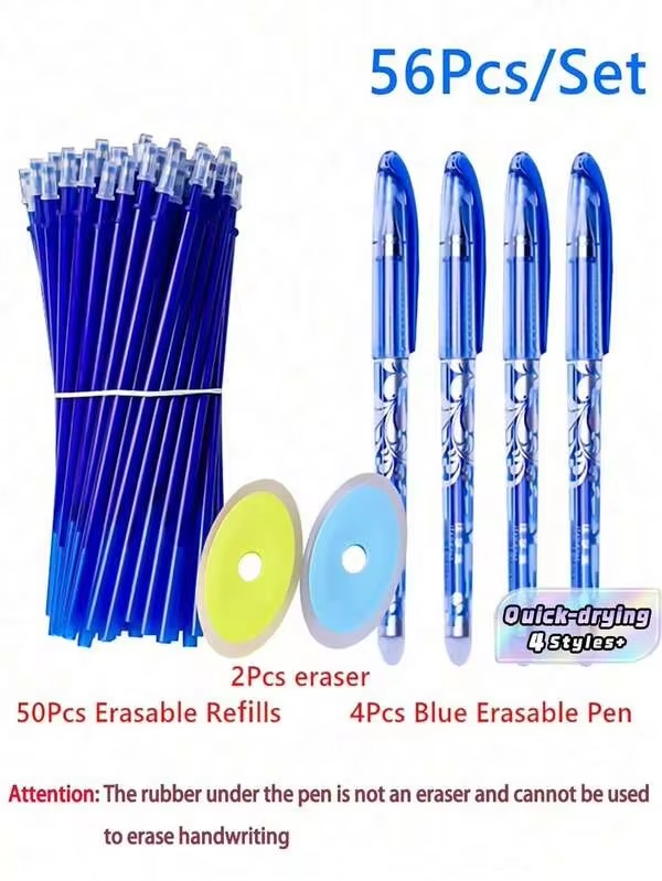 56-Pack Gel Pens Set With Refills, Thermal Friction Erasable Ink For School Supplies, Back To School, Student Writing Essentials