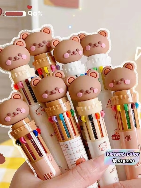 1/2/3 ชิ้น ปากกาลูกลื่นลายหมีสัตว์ 10 สี แบบสุ่ม, ชุดเครื่องเขียนน่ารัก ปากกาแบบกดเขียนลื่น สำหรับอุปกรณ์สำนักงาน อุปกรณ์ตกแต่งสมุดบันทึก ของขวัญสำหรับกลับไปทำงาน