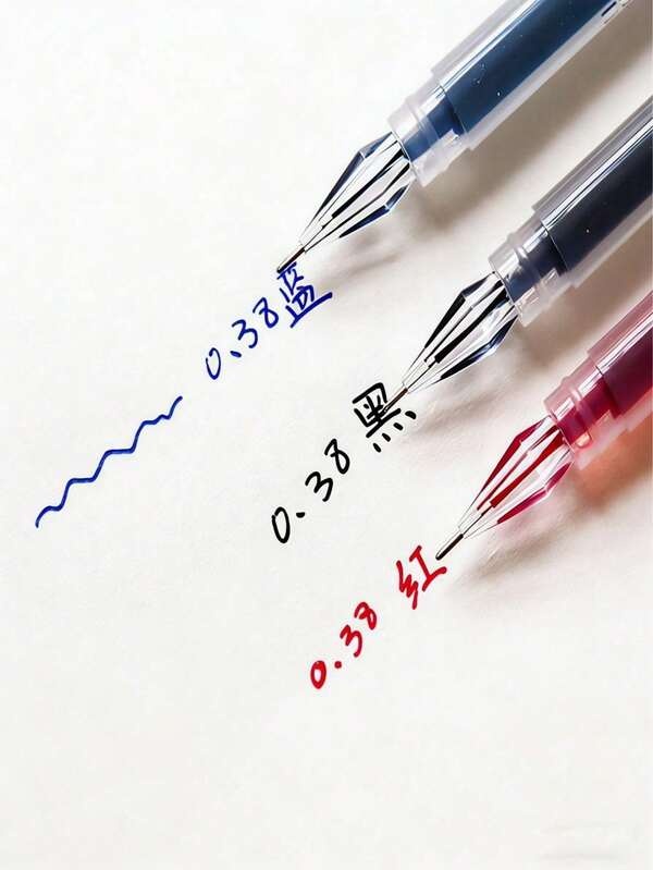 3 ชิ้น/แพ็ค, 0.38 มม., หมึกแห้งเร็ว, ดำ/น้ำเงิน/แดง - ปากกาที่เหมาะสำหรับการสอบและสำนักงาน, ปลายแหลม, เหมาะสำหรับการเขียน, สิ่งจำเป็นสำหรับการกลับไปโรงเรียน