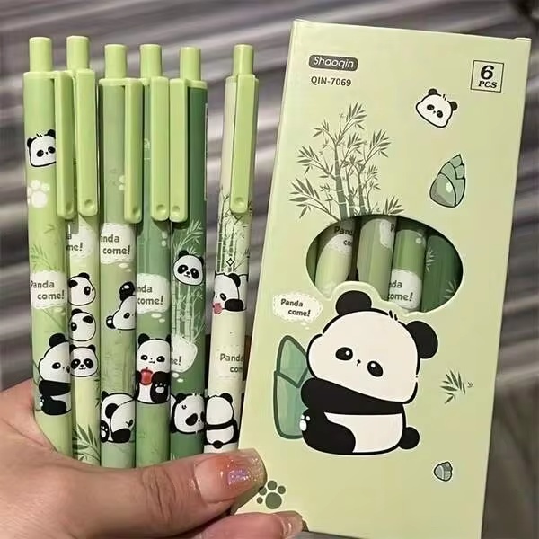 6ชิ้น/กล่อง ปากกาลูกลื่นแบบดึงกลับ ลายแพนด้า เหมาะสำหรับเครื่องเขียนนักเรียน รางวัล ของขวัญ กลับโรงเรียน