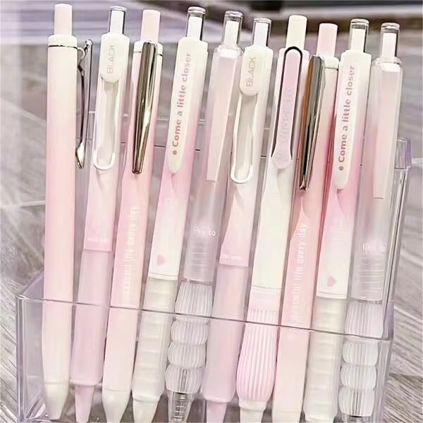 5ชิ้น ปากกาหัวสีชมพูน่าดึงดูด, ปากกาสีดำกลาง 0.5มม.สำหรับนักเรียนและพนักงานออฟฟิศ, ในกล่องกลับเข้าโรงเรียน