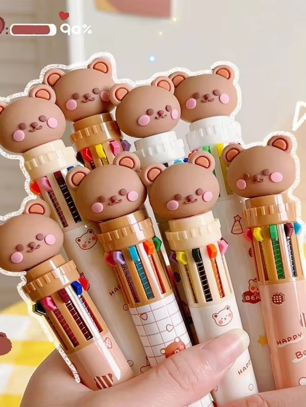 2 ชิ้นสุ่ม 10 สีหมีสัตว์ออกแบบปากกาลูกลื่นเหมาะสำหรับใช้ในสำนักงานและโรงเรียน