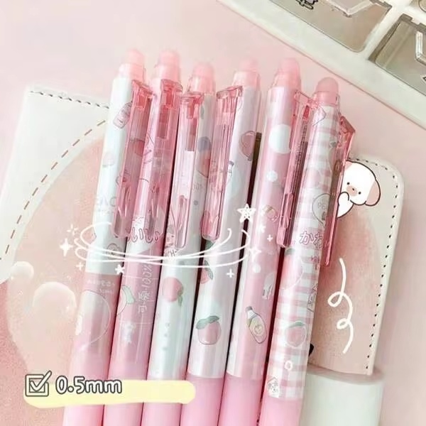 ชุดปากกาลบได้สีกลาง ลวดลายน่ารัก ปากกาแบบดึงได้พร้อมยางลบที่หาง เขียนลื่น เหมาะสำหรับจดบันทึก ไดอารี่ อุปกรณ์โรงเรียนและสำนักงาน ของขวัญวันเกิดและวันหยุดที่เหมาะสำหรับเด็กและนักเรียน กลับไปโรงเรียน